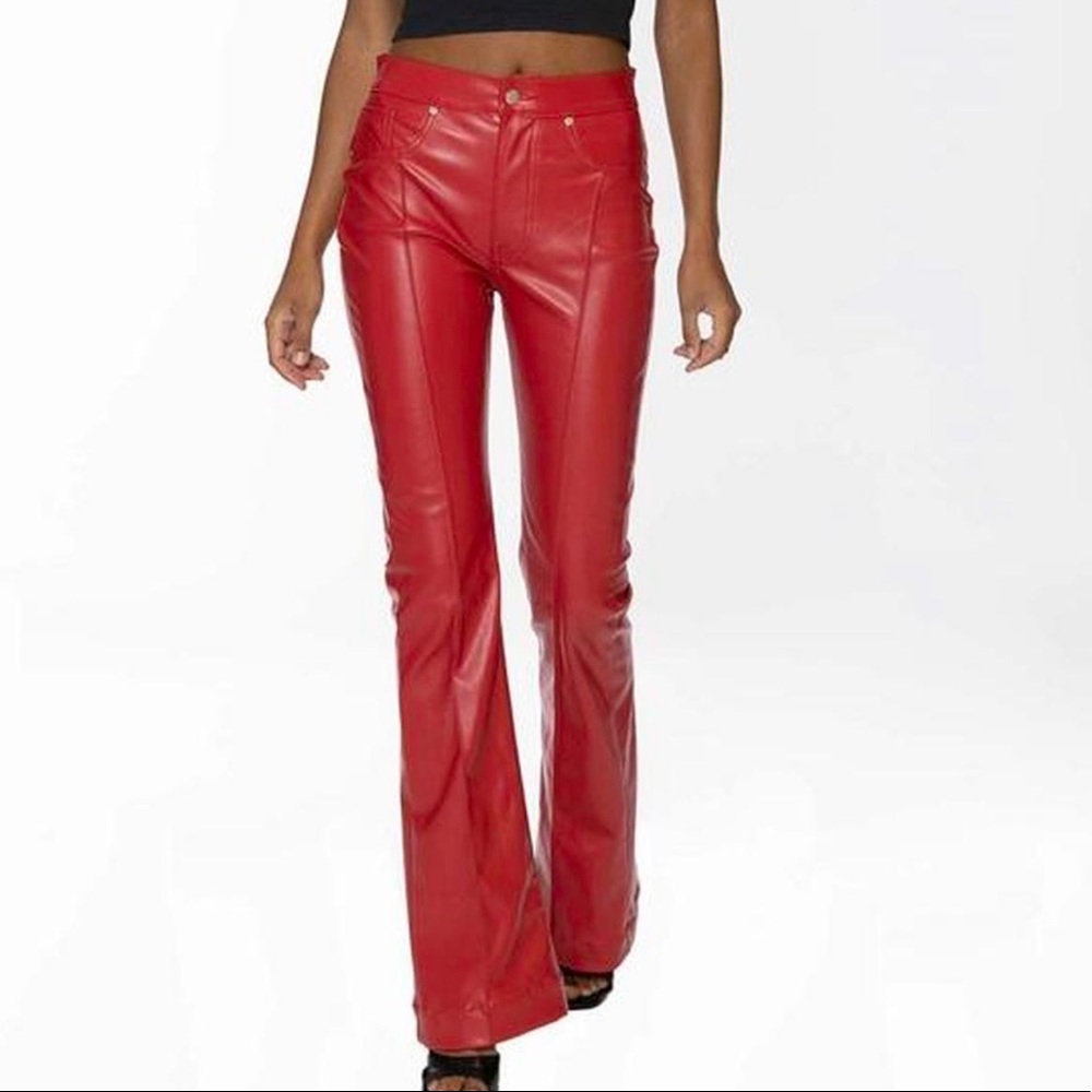 Revice Denim Red Venus Flare Leather Pants